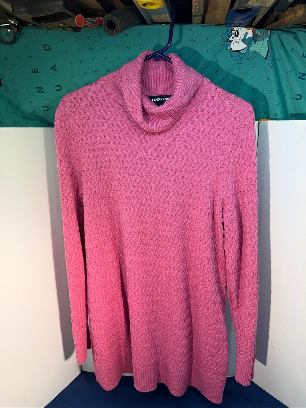 Lands' End Bright Pink Cable-Knit Turtleneck Sweater